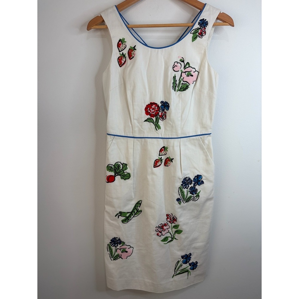 Boden White Embroidered Floral Garden Cotton Summer Dress Sz 2 Coquette Pockets - Picture 2 of 10